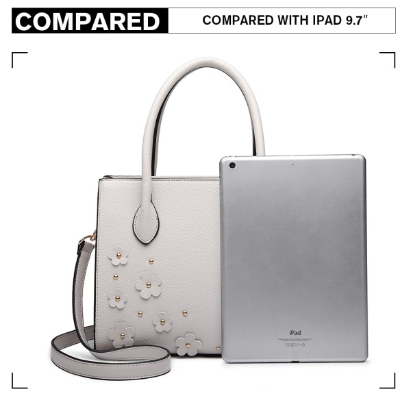 LH6809 - Miss Lulu Embellished Flower Leather Look Handbag - Light Grey LH6809 - Miss Lulu Embellished Flower Leather Look Handbag - Light Grey